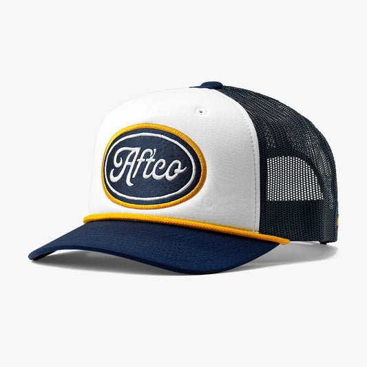 Navy Powerboat Trucker Fishing Snapback Hat / AFTCO Value