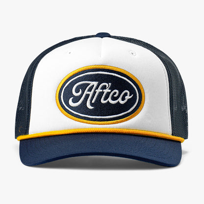 Navy Powerboat Trucker Fishing Snapback Hat / AFTCO Value