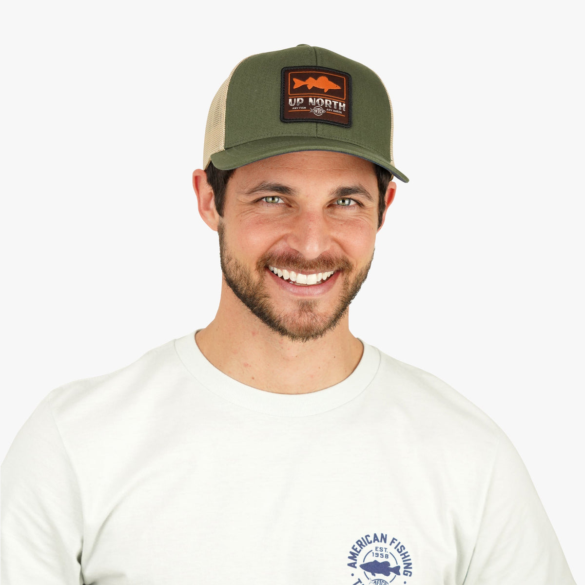 Olive Frontier Fishing Trucker Hat / AFTCO Smart Buy