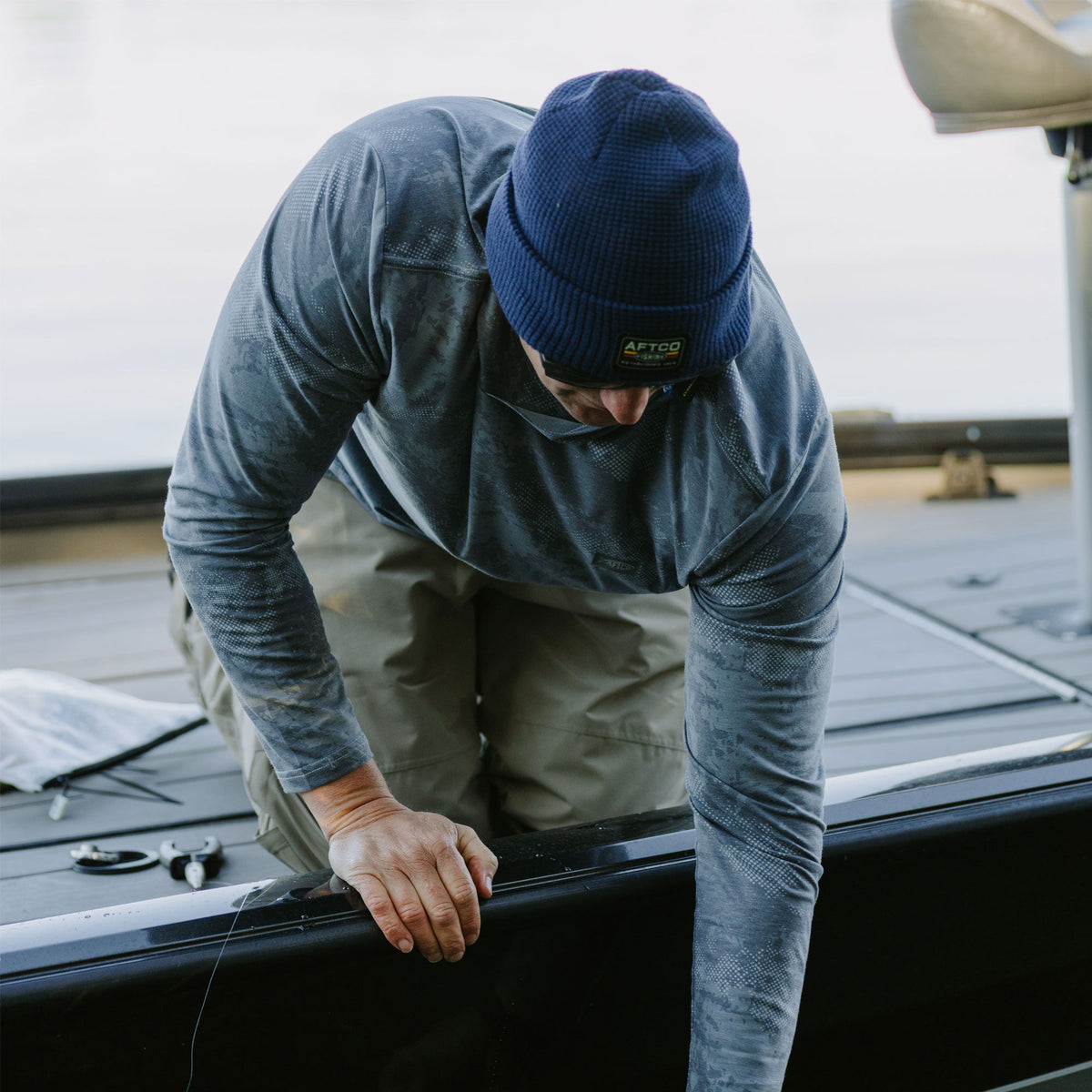Navy Chevron Waffle Fishing Beanie / AFTCO Latest