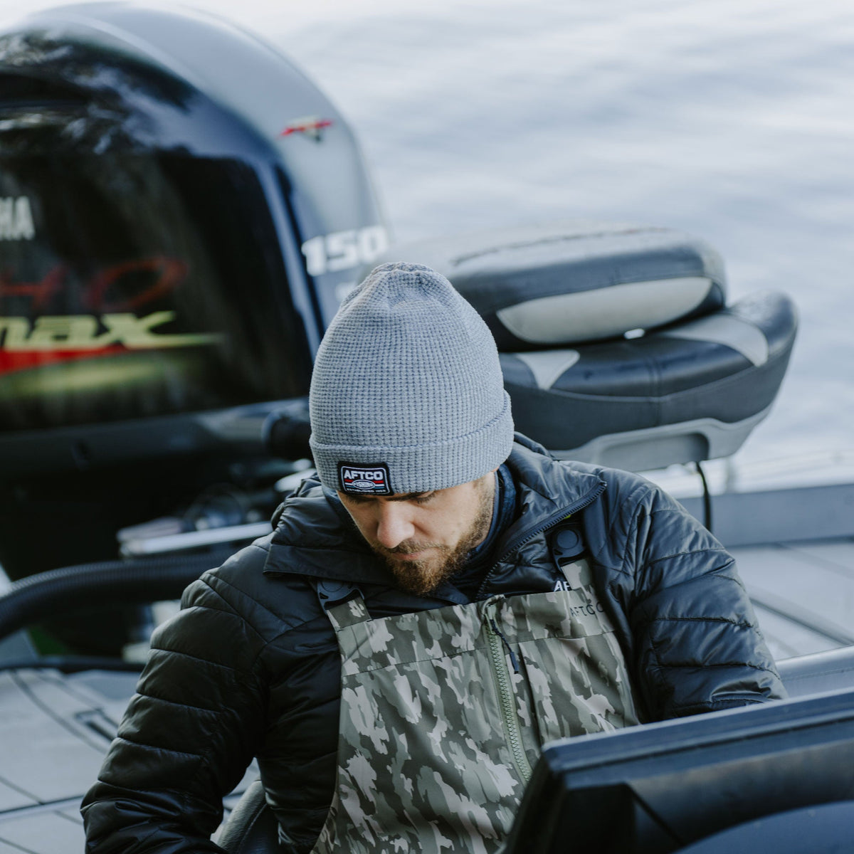 Navy Chevron Waffle Fishing Beanie / AFTCO Latest