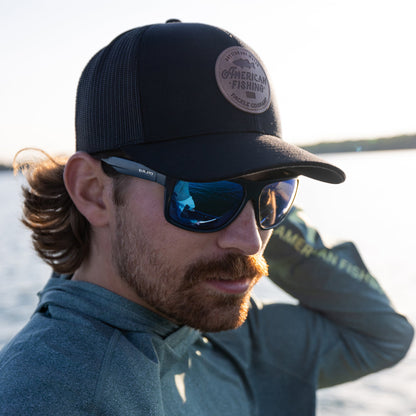 Slate Blue Lemonade Leather Trucker Hat / AFTCO Sale