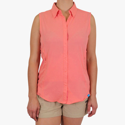Coral Women's Wrangle Sleeveless Button Down Shirt / AFTCO Popular