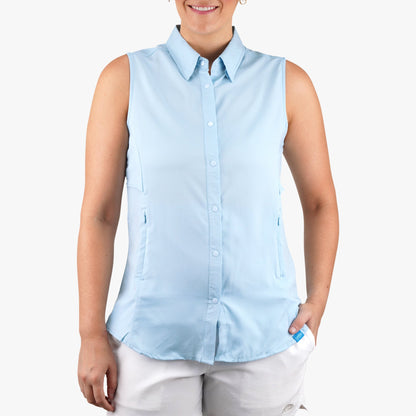 Coral Women's Wrangle Sleeveless Button Down Shirt / AFTCO Popular