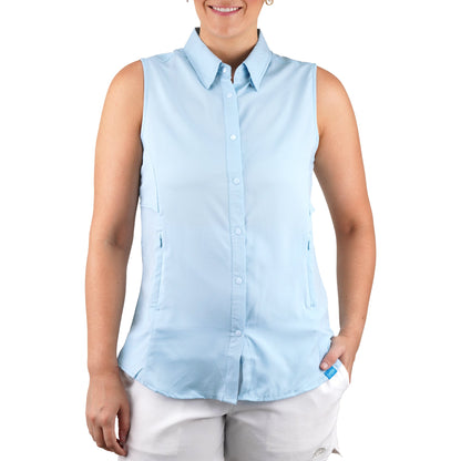 Coral Women's Wrangle Sleeveless Button Down Shirt / AFTCO Popular