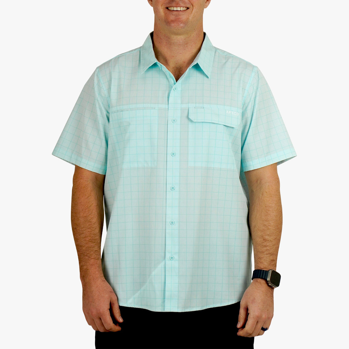 Oyster Gray Air O Mesh Printed SS Button Down Fishing Shirt / AFTCO Classic