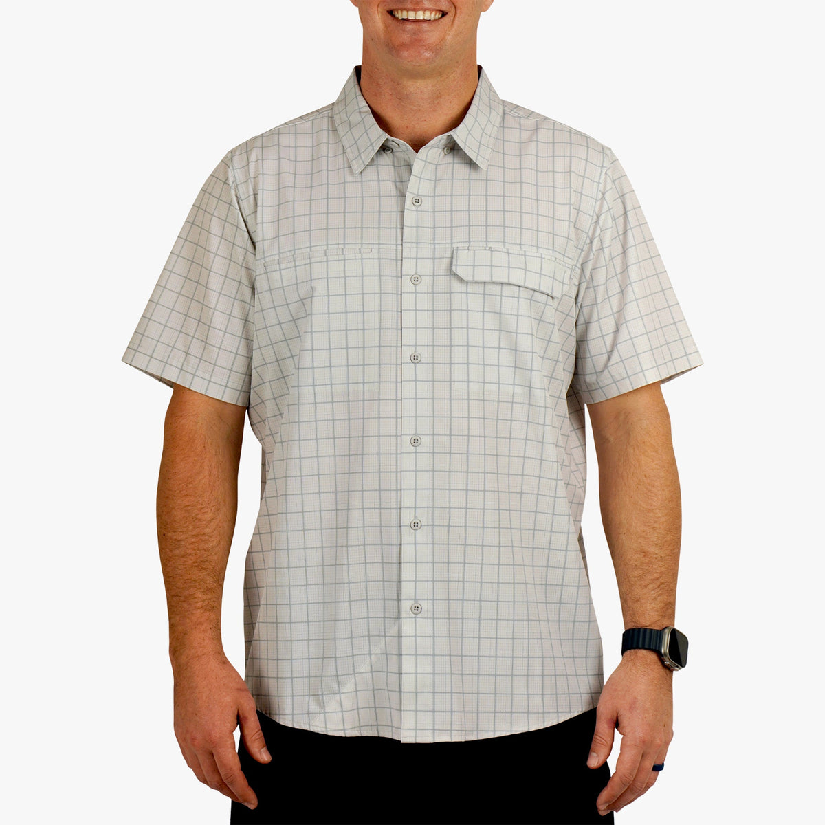 Oyster Gray Air O Mesh Printed SS Button Down Fishing Shirt / AFTCO Classic