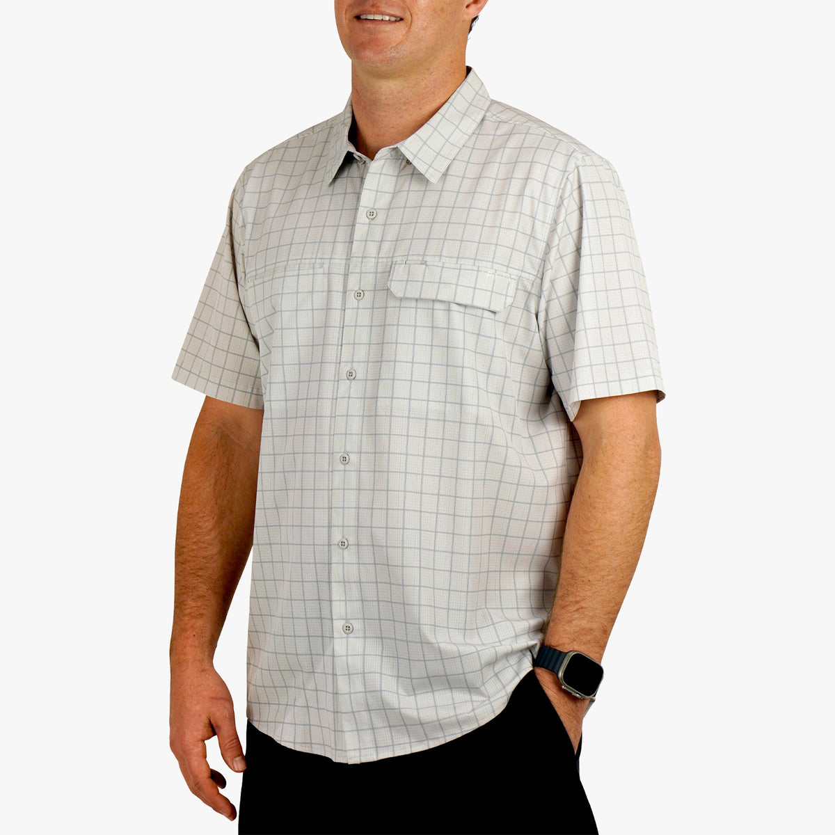 Oyster Gray Air O Mesh Printed SS Button Down Fishing Shirt / AFTCO Classic