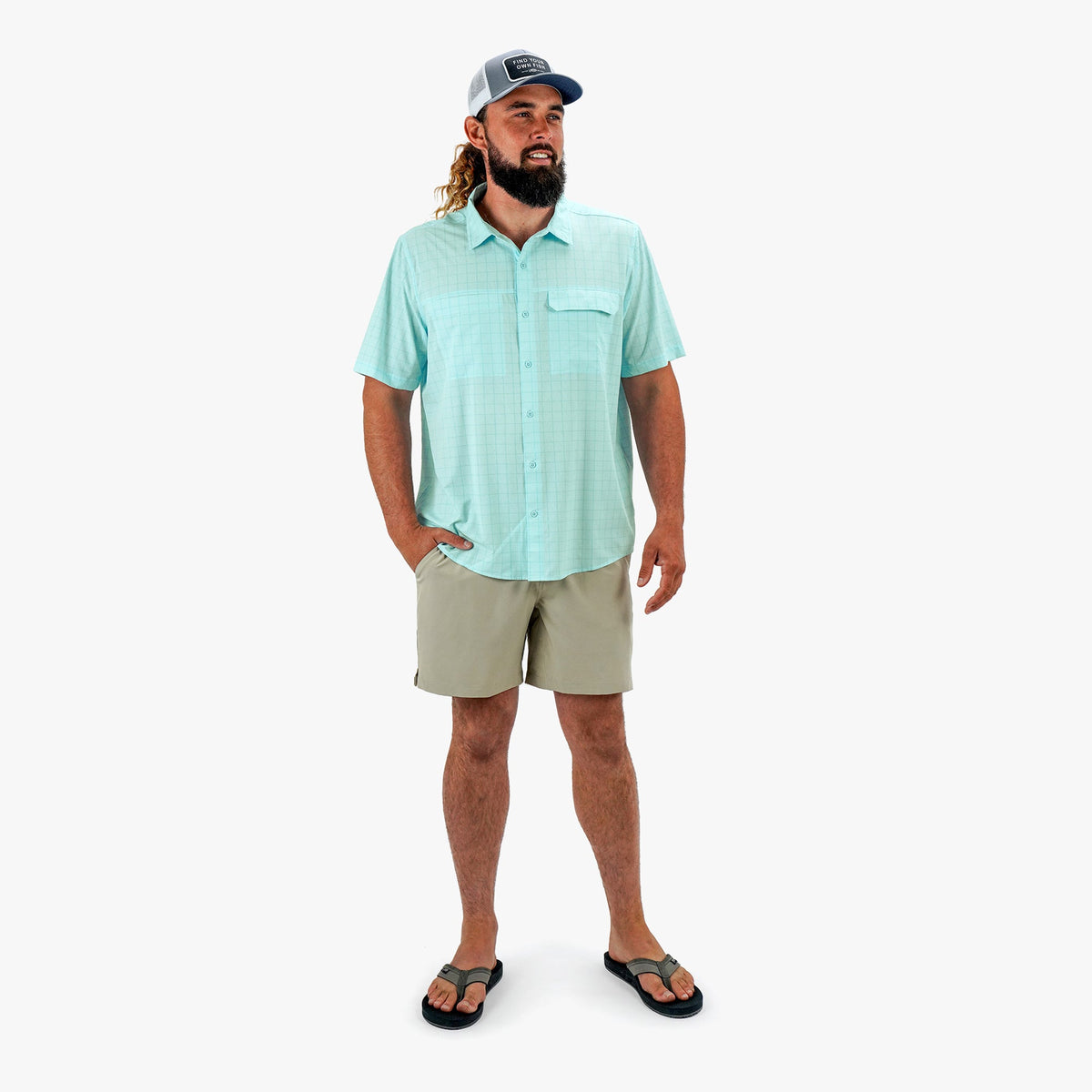 Oyster Gray Air O Mesh Printed SS Button Down Fishing Shirt / AFTCO Classic