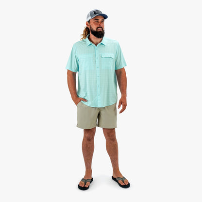 Oyster Gray Air O Mesh Printed SS Button Down Fishing Shirt / AFTCO Classic