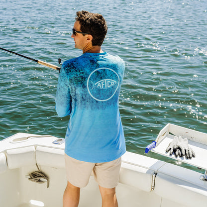 Ocean Blue Shoreline UVX LS Sun Protection Fishing Shirt / AFTCO Recommended