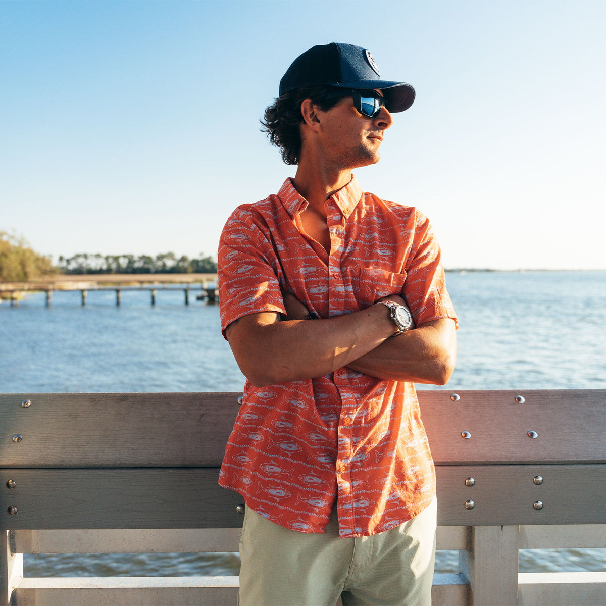 Soft Coral Boatbar SS Button Down Fishing Shirt / AFTCO Signature