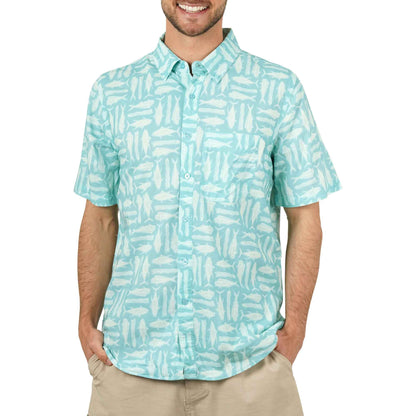 Pastel Turquoise Boatbar SS Button Down Fishing Shirt / AFTCO Sale