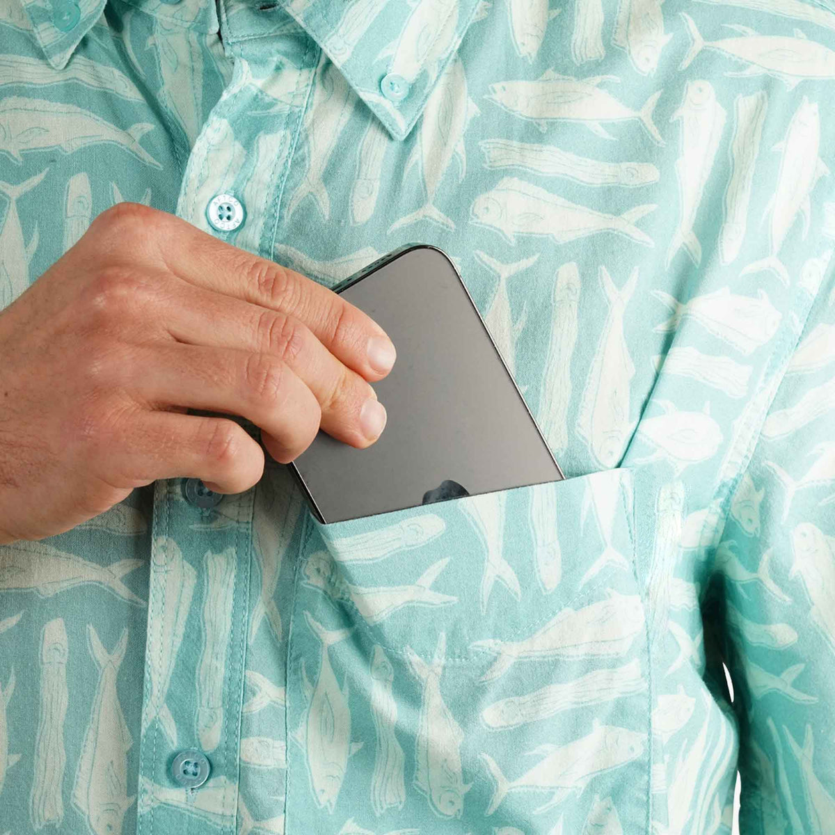Pastel Turquoise Boatbar SS Button Down Fishing Shirt / AFTCO Sale